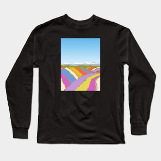 Colorful Flower Fields, Furano, Hokkaido, Japan Long Sleeve T-Shirt